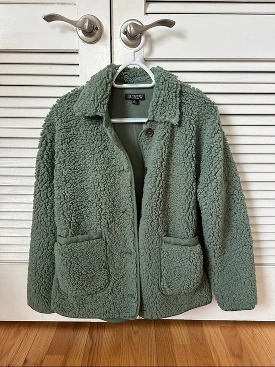 J. Crew Sage Green Sherpa Button-Front Jacket - Picture 1 of 4